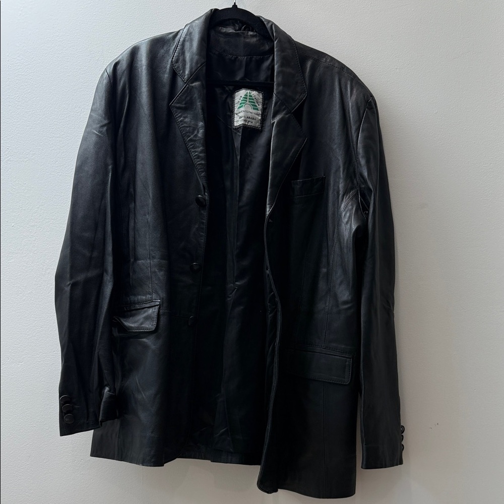 Men's Classic Black Leather Blazer